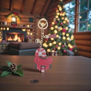 🦄 Bling Rhinestone Red and White Candy Cane Bow Puffy Bag Charm!